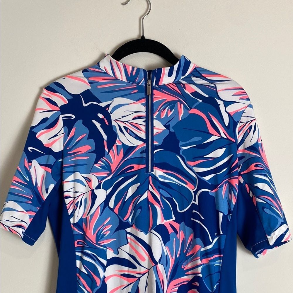 Tail Activewear Zaya Tennis Golf Quarter Zip Short Sleeve Leaf Tropical Dress S - Picture 2 of 7